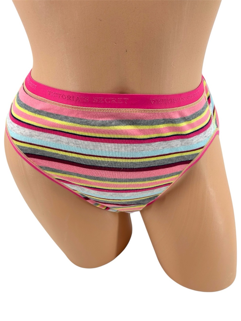 NWT Vtg Victoria’s Secret Striped Cotton Hi-Leg Brief Panty Size Medium NEW